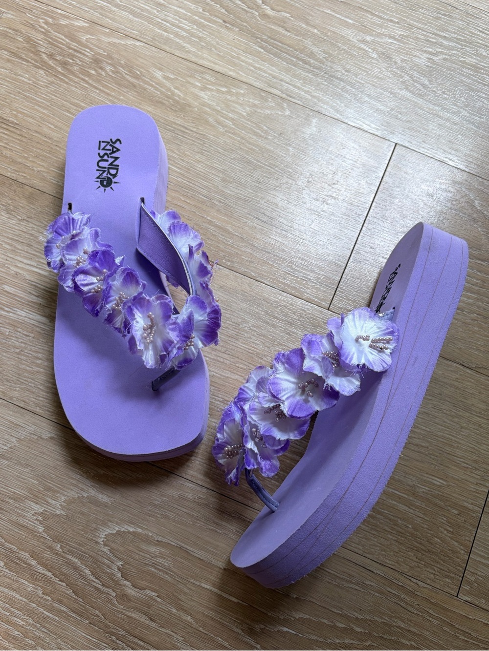 Sand N Sun Y2K Purple Flower Platform Flip Flops